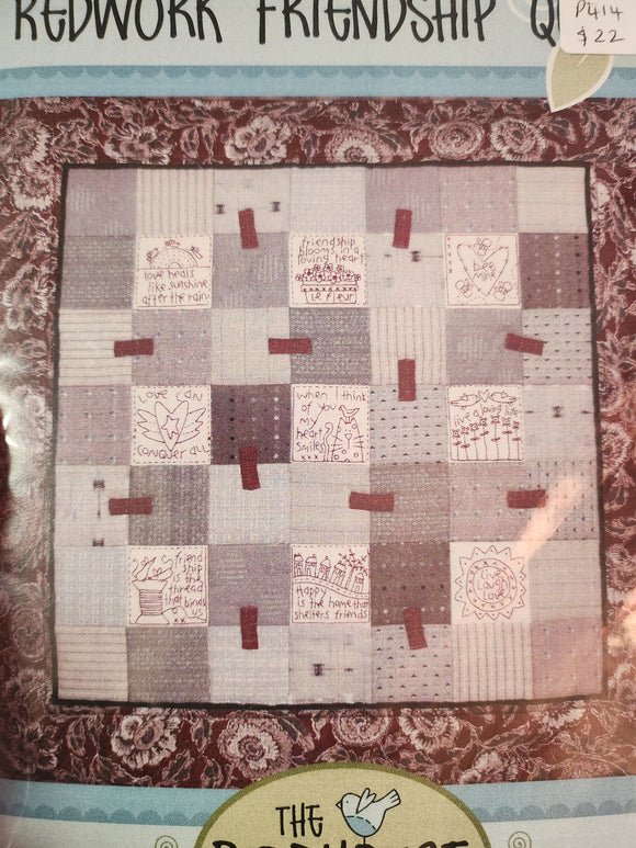 Redwork friendship quilt kit in blue.